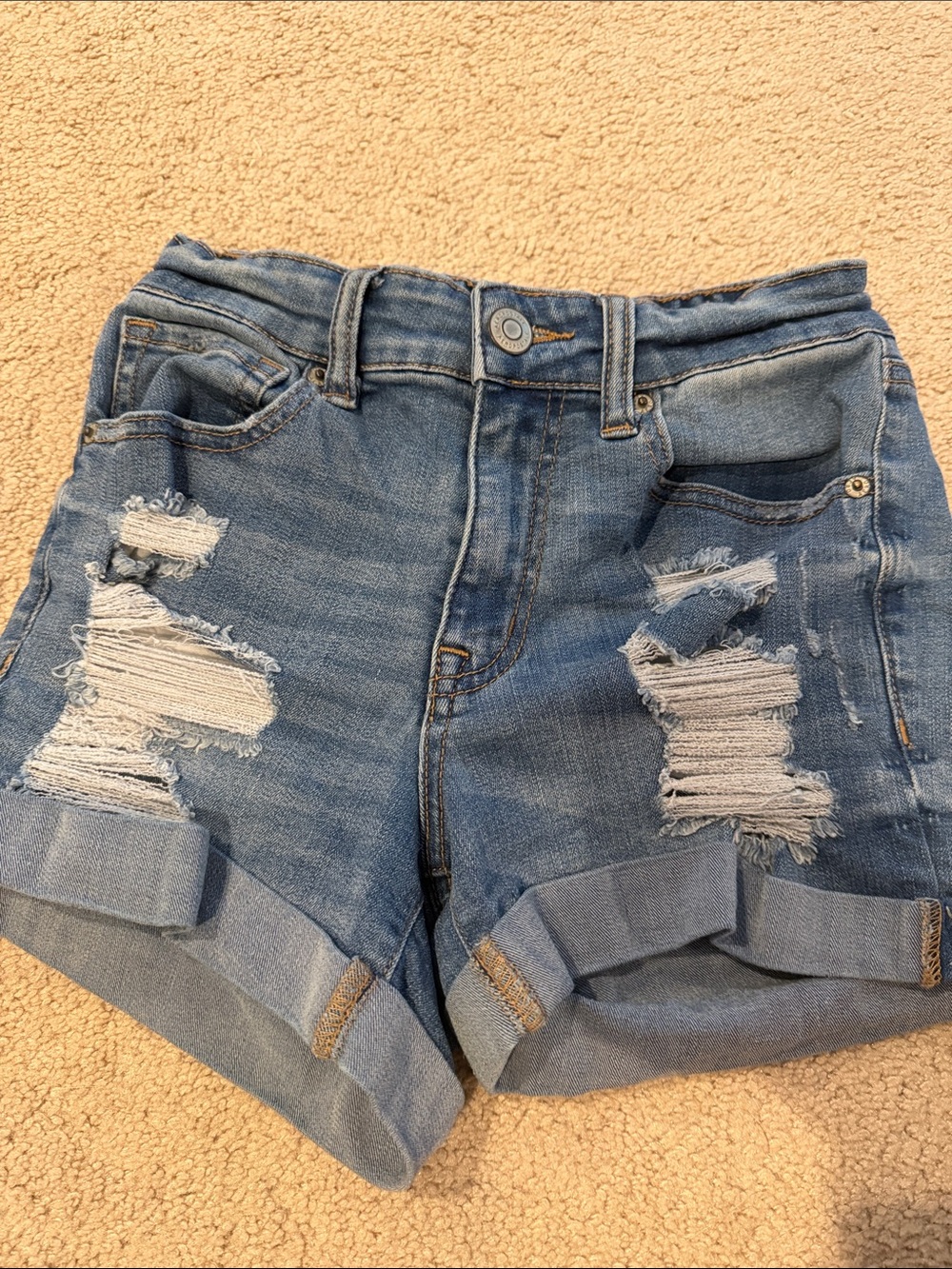 Aeropostale Classic Distressed High-Waist Denim Shorts in Light Blue Sz 0